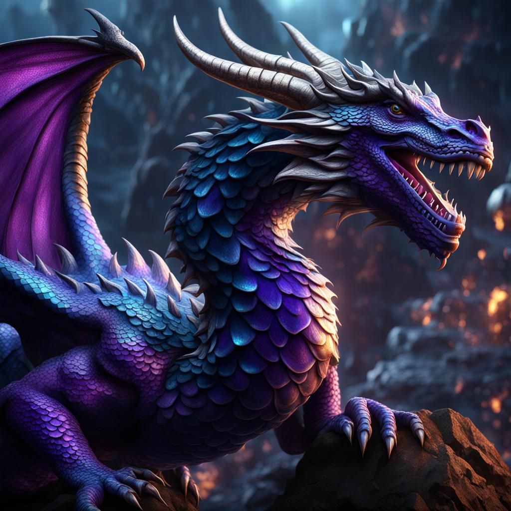 Detailed 8K Dragon with Shiny Purple Scales