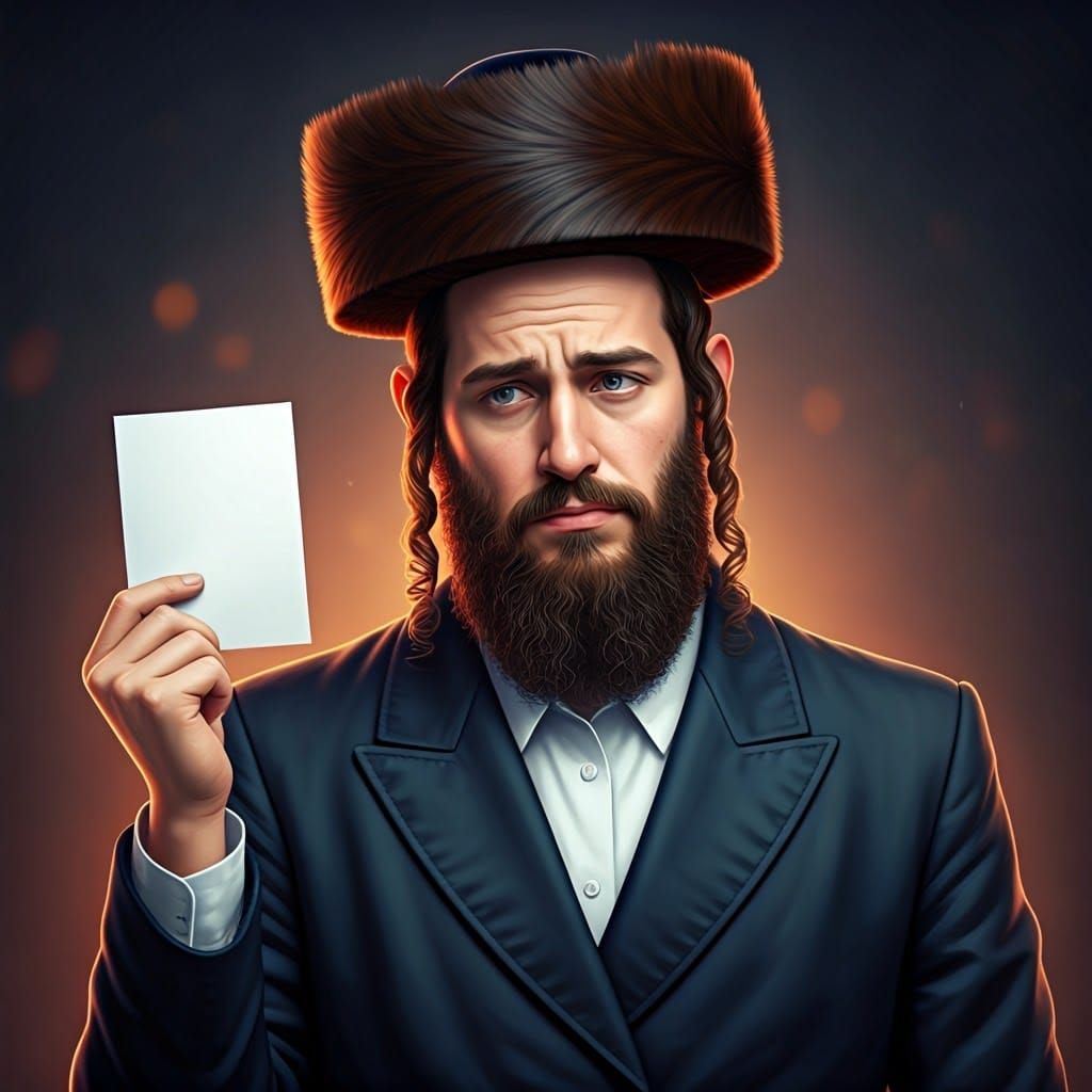 Hasidic Jew Holding Paper, Hyperrealistic 3D Anime Art