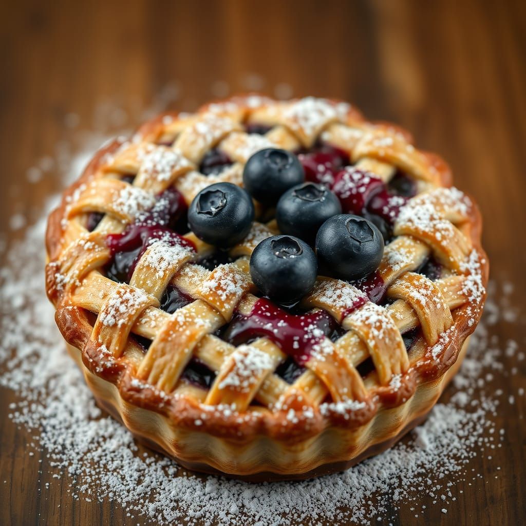Golden Brown Pastry with Vibrant Blueberry Filling in Rustic...