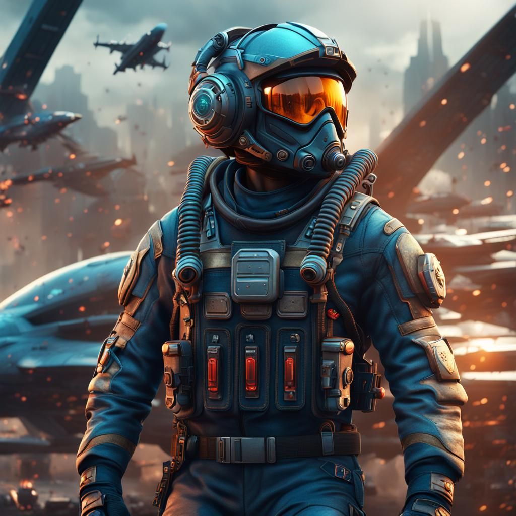 Futuristic Fighter Pilot in Detailed Matte Painting