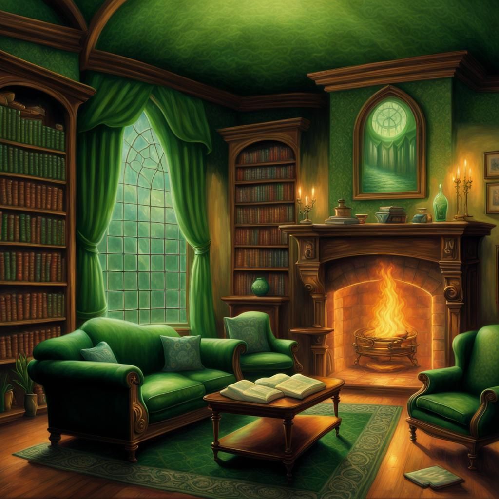 Slytherin Common Room: Ethereal Fantasy Scene