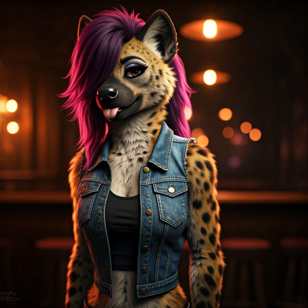 Anthropomorphic Hyena in Dive Bar, Hyperrealism