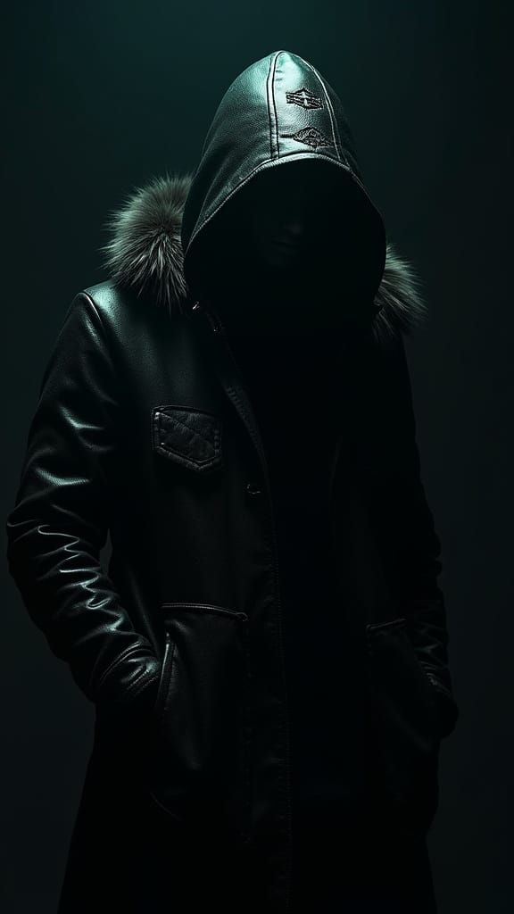 Enigmatic Figure in Leather and Fur: Hyperrealistic Portrait