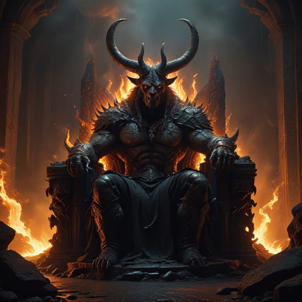 Ethereal Dark Fantasy Beast Seated on Throne of Flames
