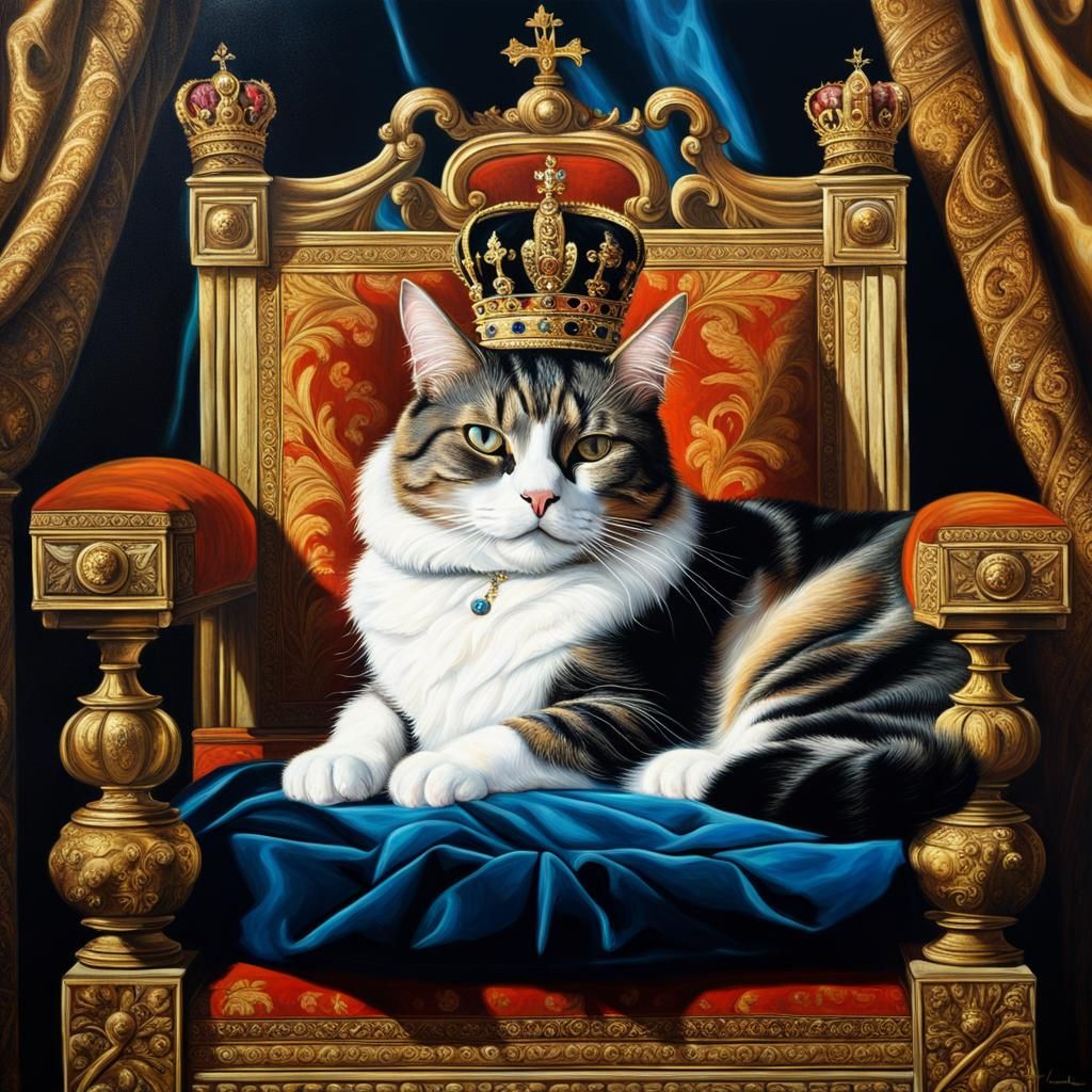 Royal Cat on Throne in Renaissance Style