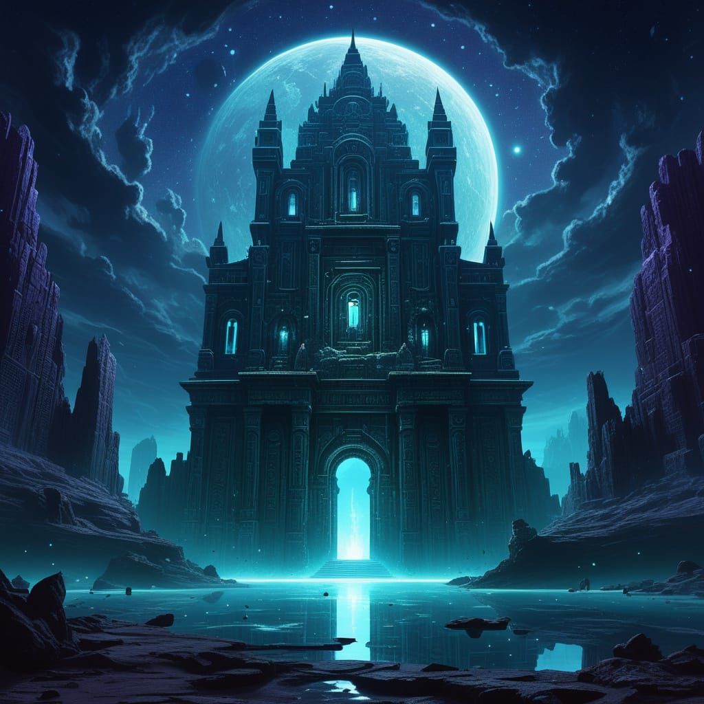 Ancient City in Starlit Desert Concept Art