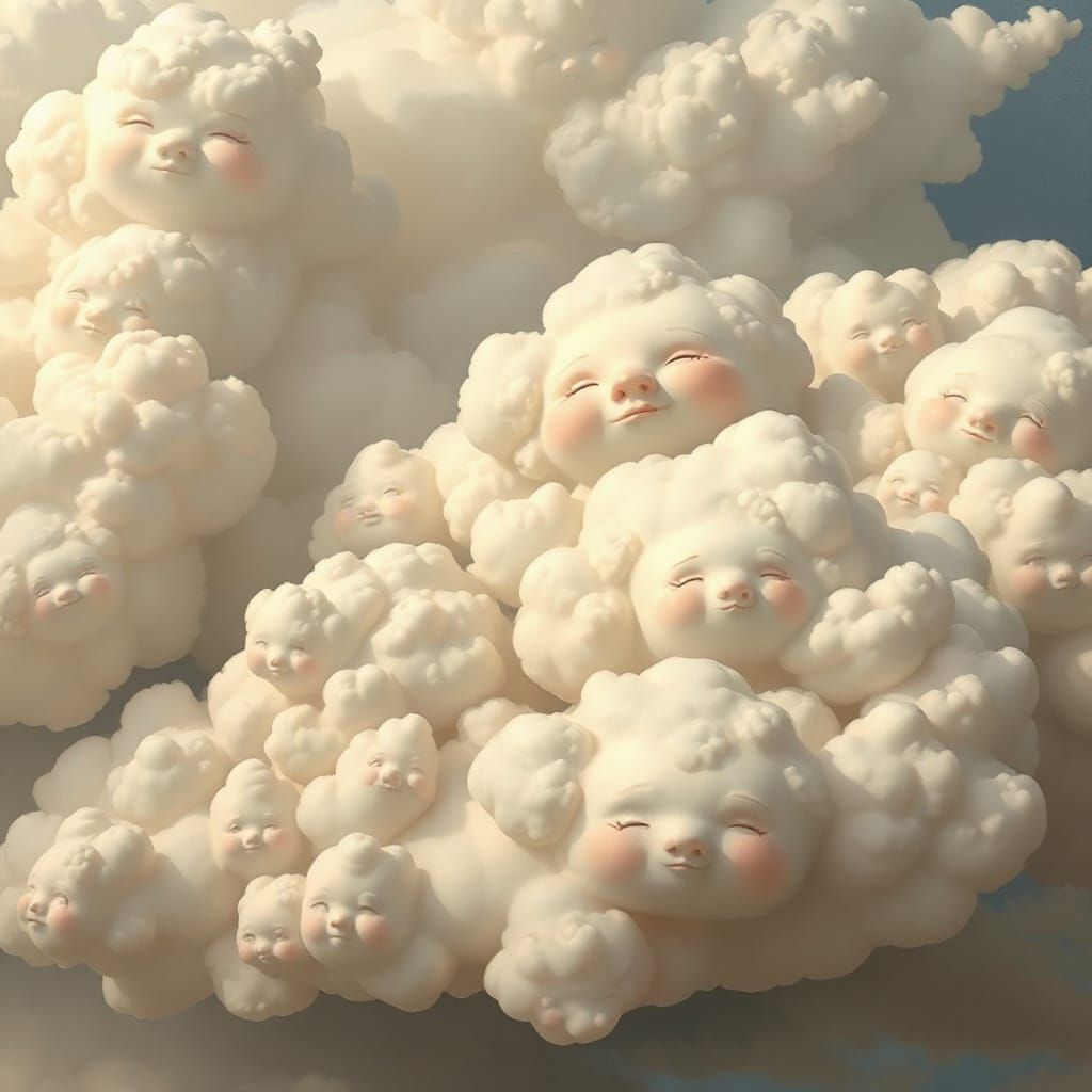Surreal Whimsy: Dreamy Clouds with Faces