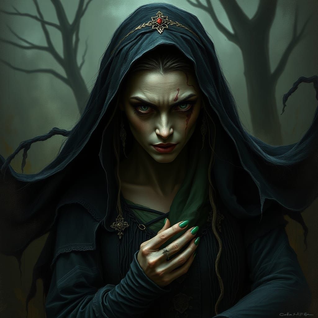 Dark Cinderella in Gothic Nightmare Landscape