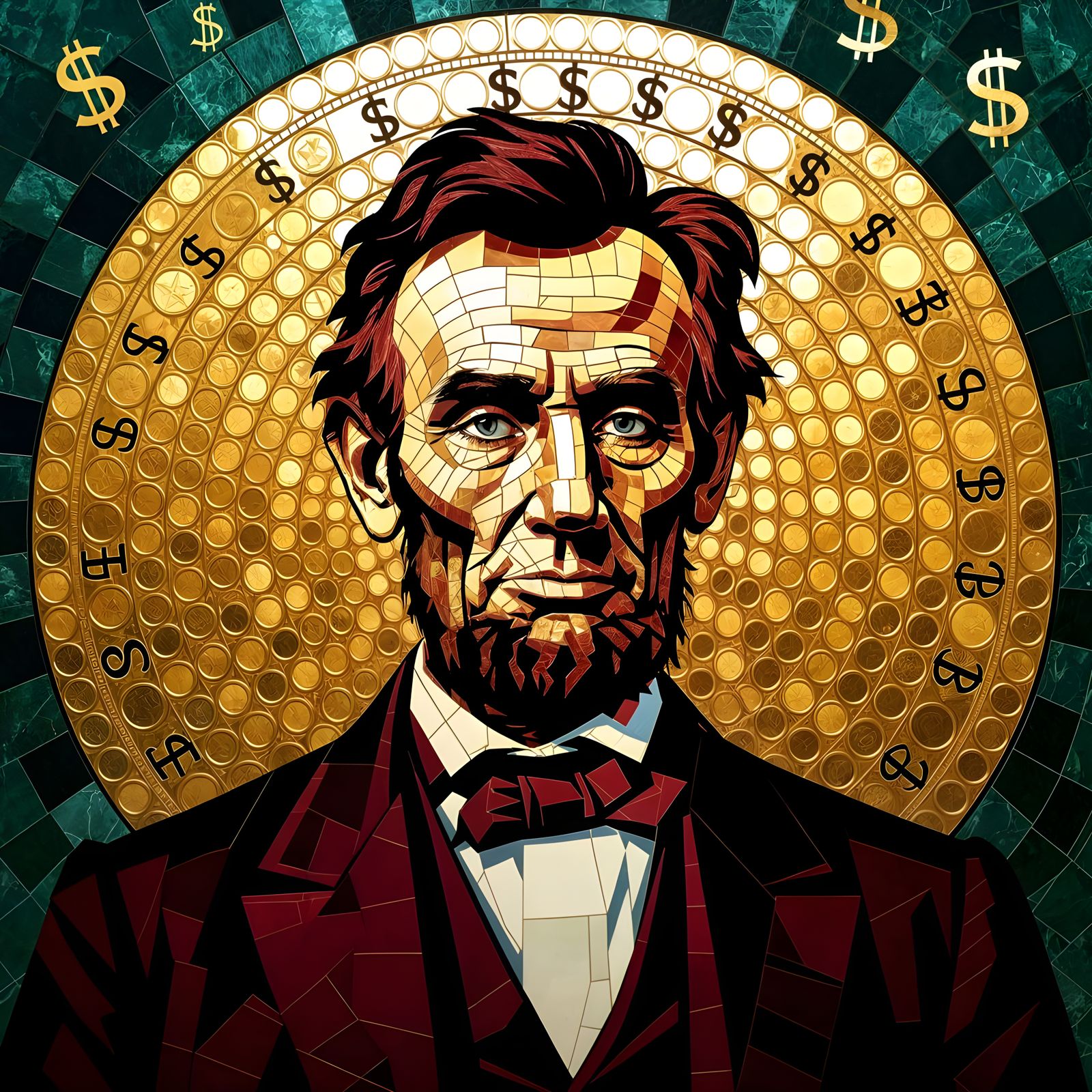 Mosaic Portrait of Historical Figure Made of Coins