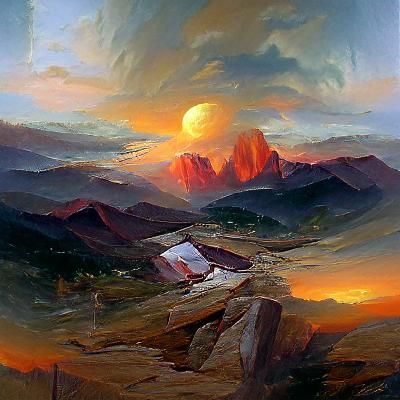 Mountain Sunset: Oil Painting in Gurney Style