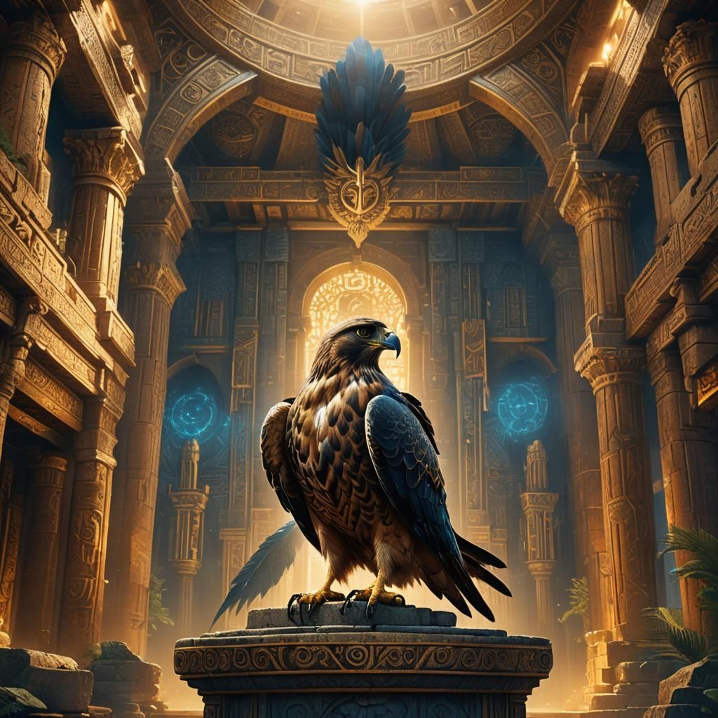 Mystical Hawk Podcaster in Ancient Temple