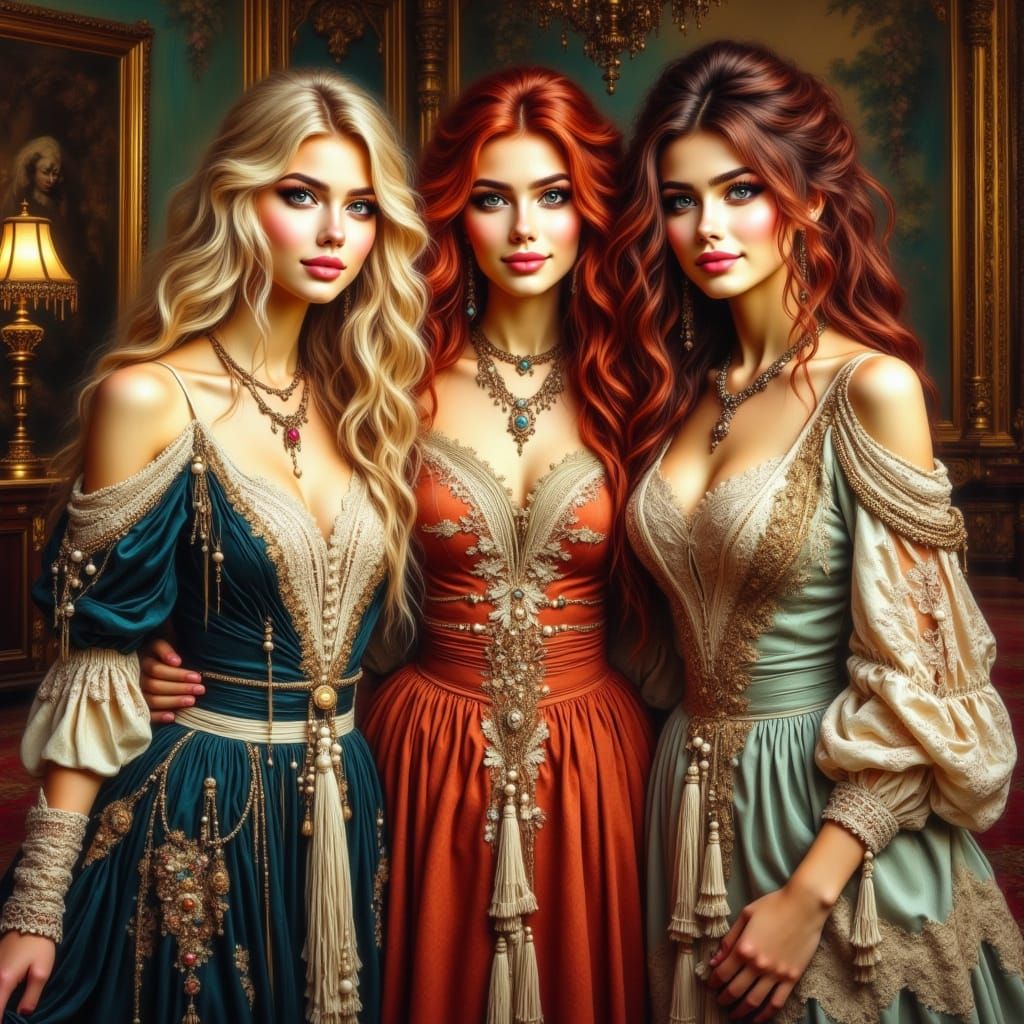 Gilded Age Beauties in Opulent Gowns