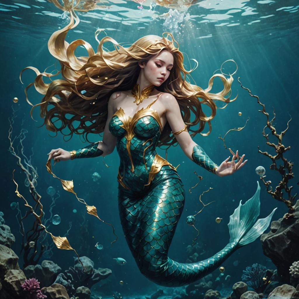 Kintsugi Mermaid Underwater: A Marvel Hero