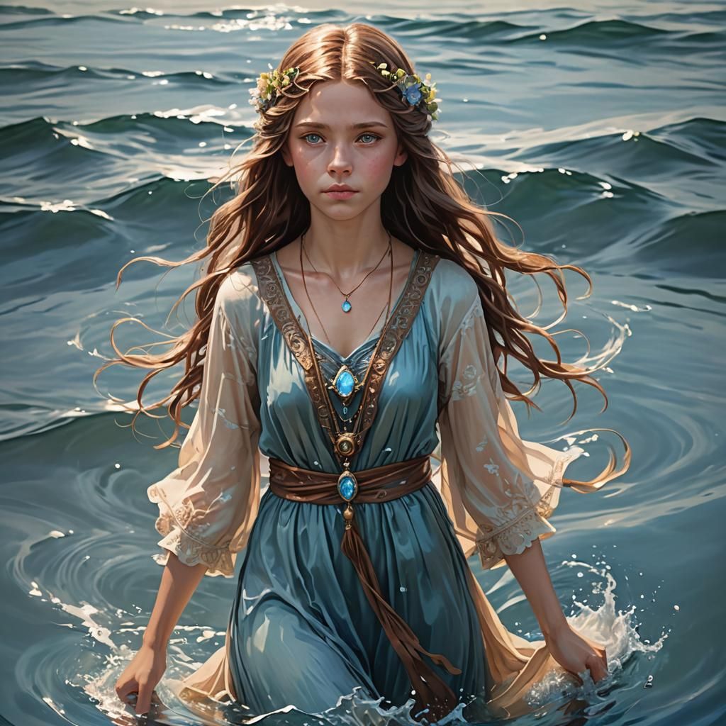 Girl Walking on Water, Fantasy Art Portrait