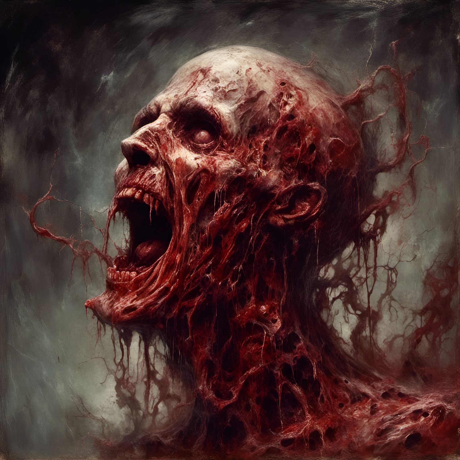 Macabre Zombie Head Formed from Intestines in Death Metal St...