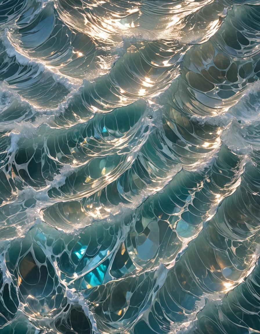 Iridescent Crystal Ocean Waves in Sunlight