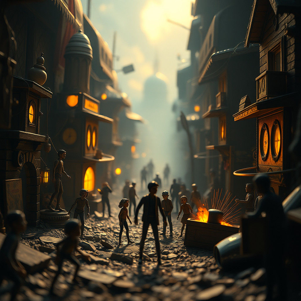 Hyper-Realistic Stick Figure World in Detailed Digital Art