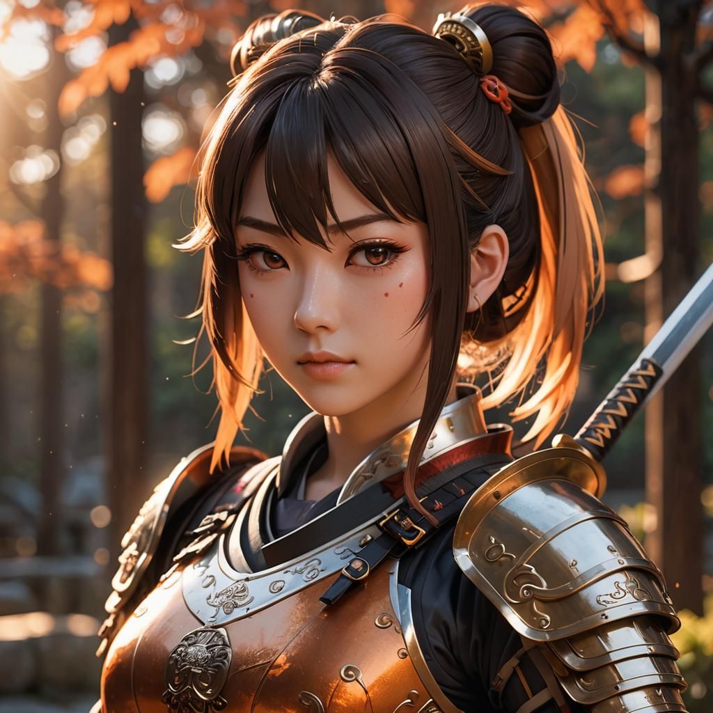 Anime Girl in Samurai Armor with Saber