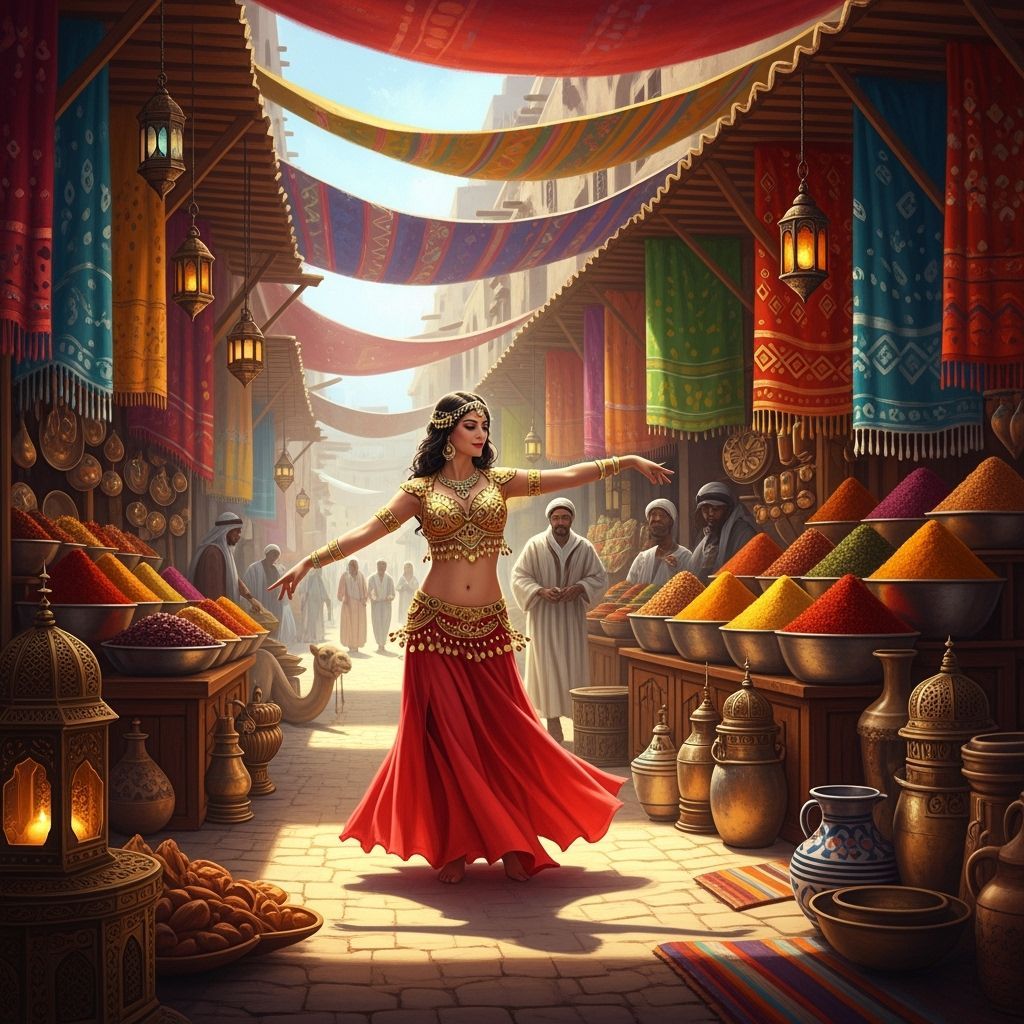 Belly Dancer in Middle Eastern Market, Painterly Realism