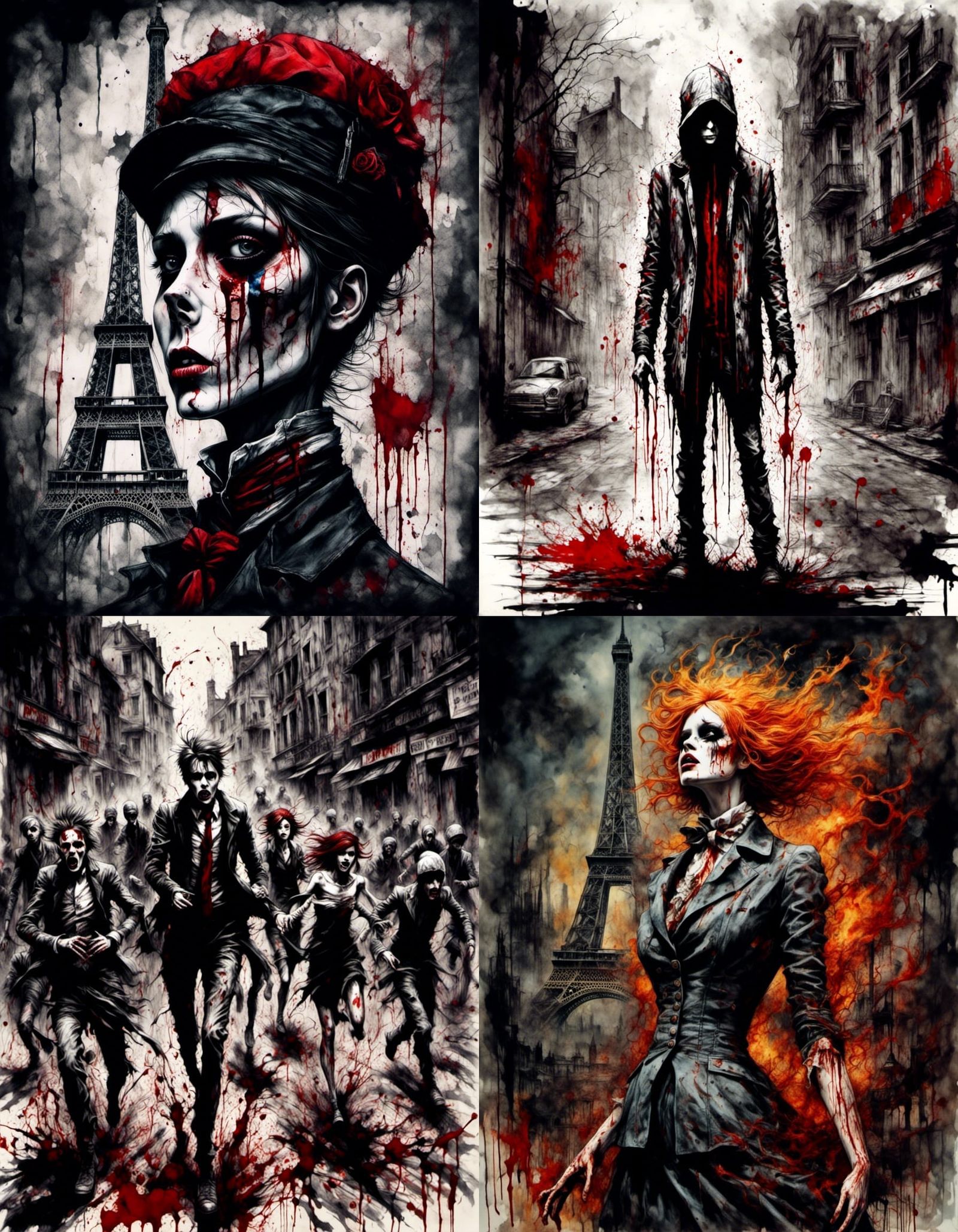 Macabre Bastille Day Horror in Ink Drawing Style