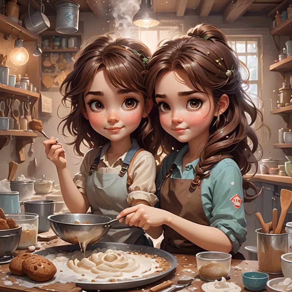 Chibi Baker Girl Making Mess in Pixar Style