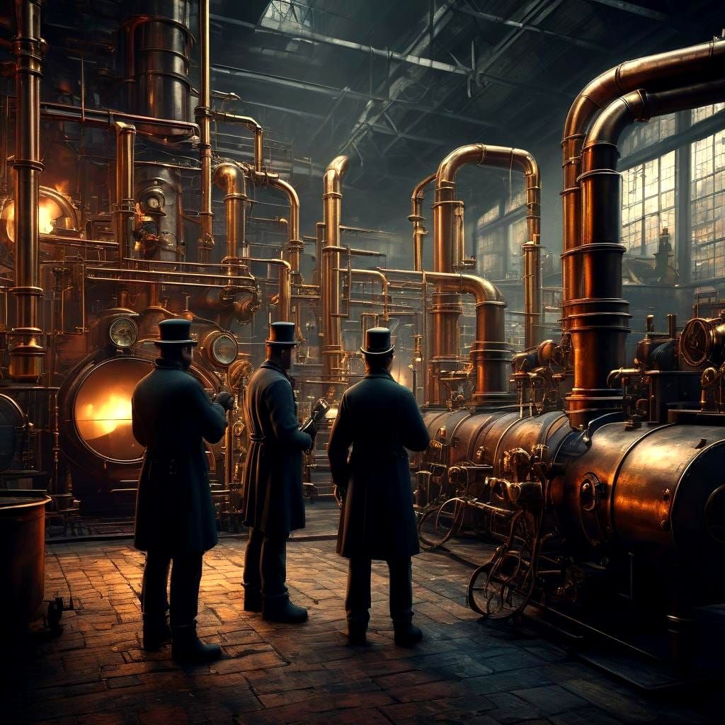 Steampunk Factory with Wood-Fired Boilers in 3D