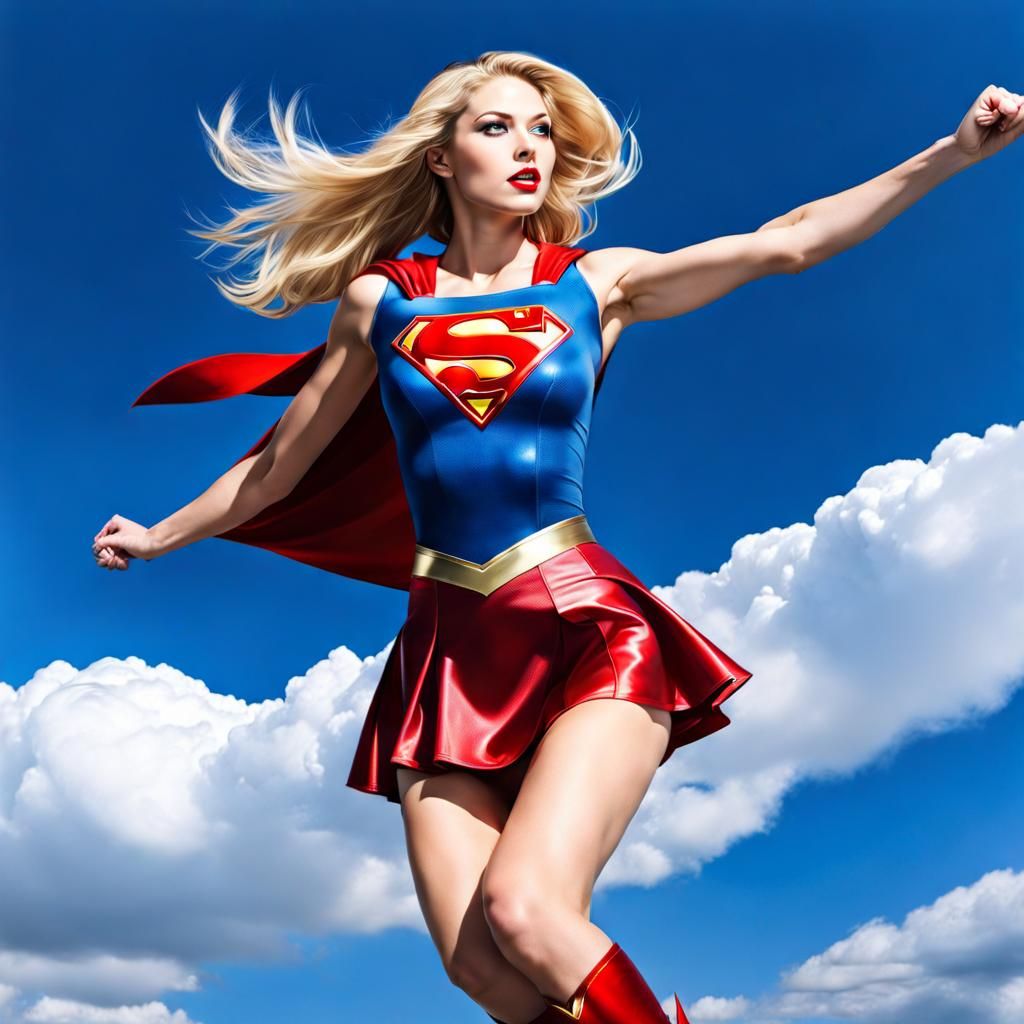 Supergirl flying in the sky