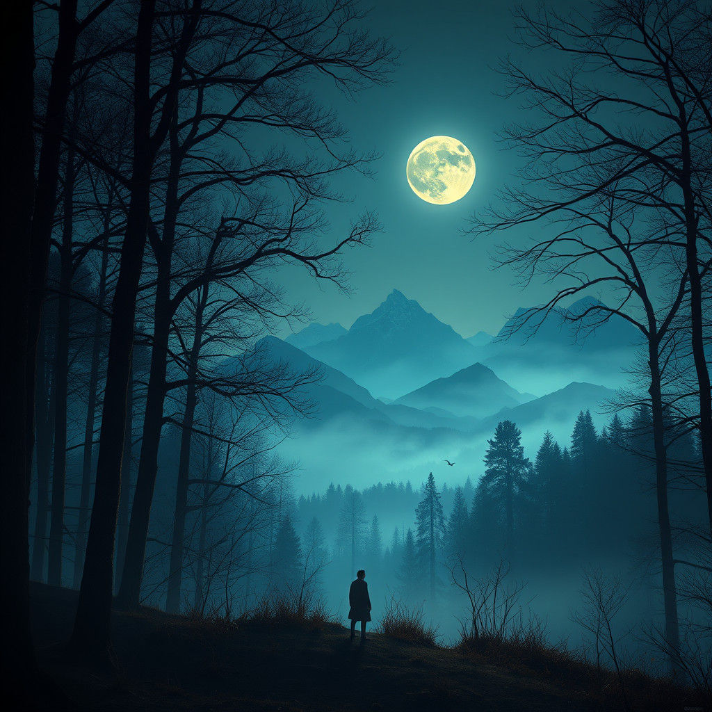 Misty Forest Contemplation: A Matte Painting in Indigo and G...