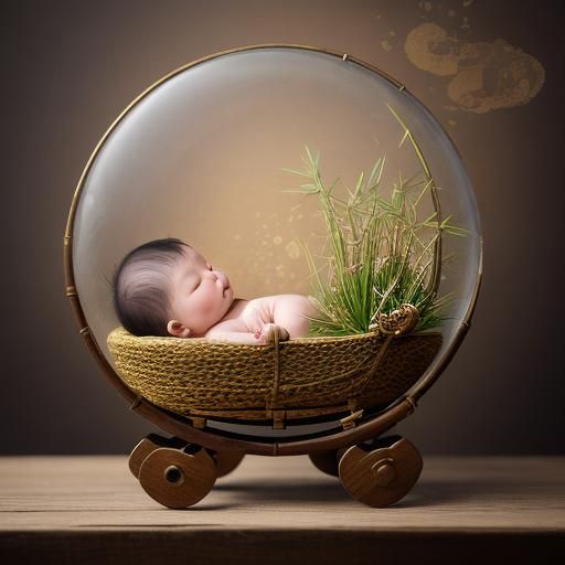 Surreal Giant Baby in Cradle, Dali Style