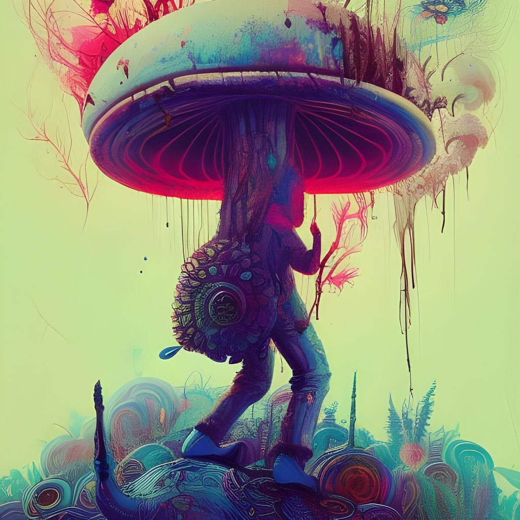 Psychedelic Mushroom Cloudscape in Maximalist Style