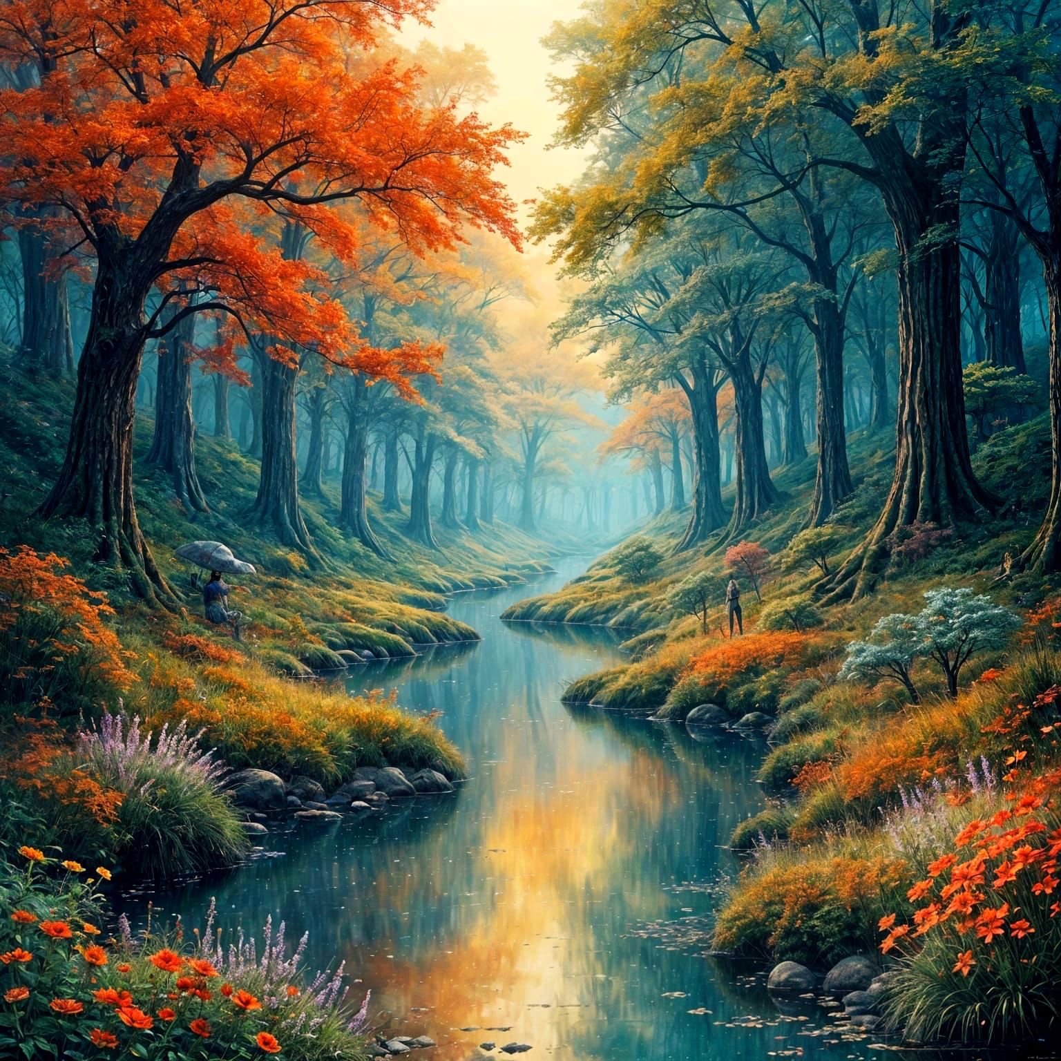 Gold Marble Garden in Anime Realism Style