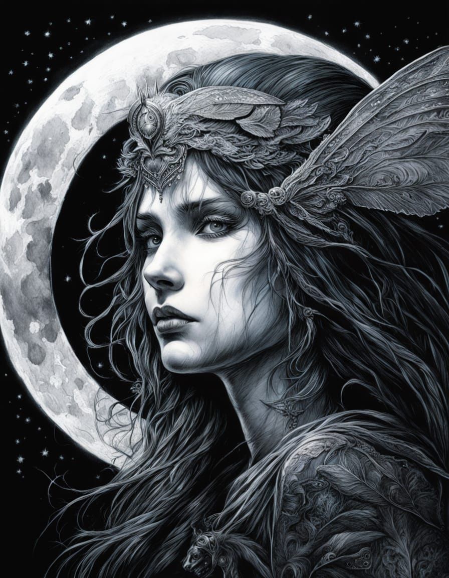Athena Goddess of Moon in Ethereal Woodlands