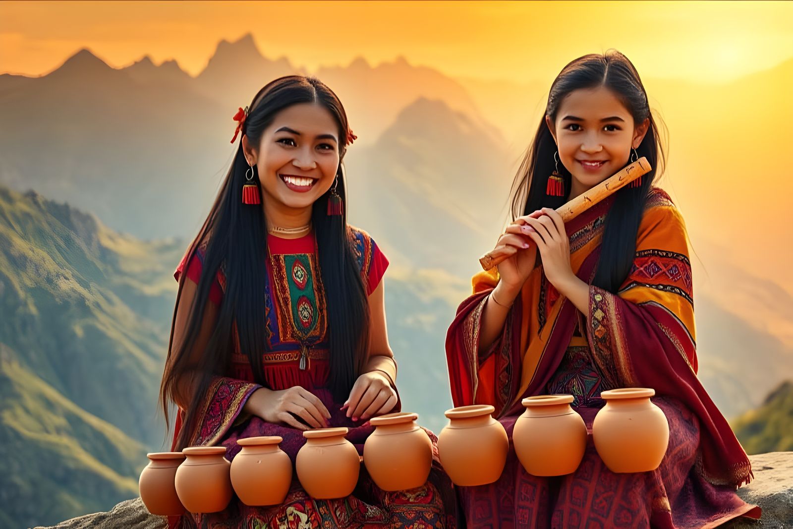 Vibrant Andean Women Create Music Together in Harmony