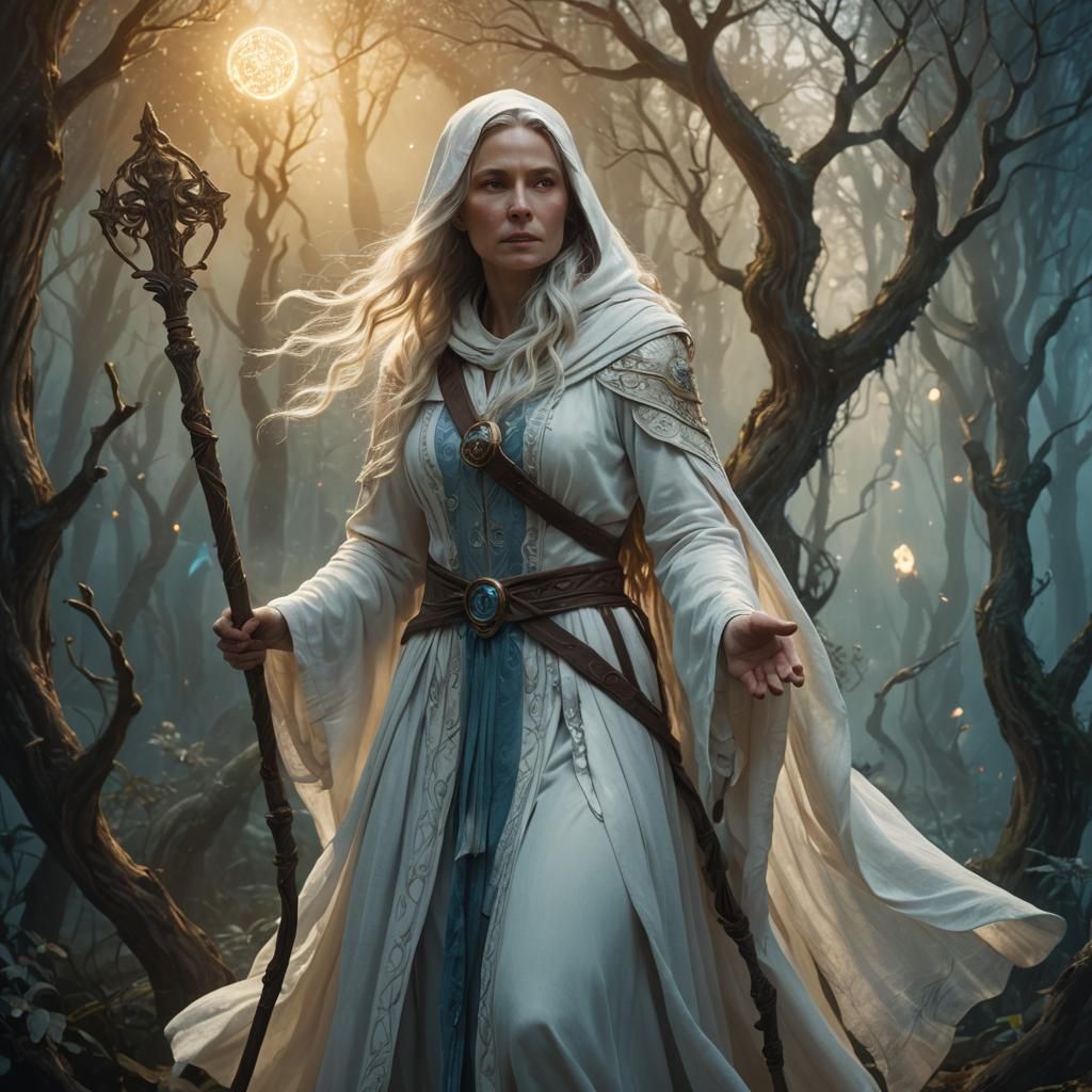 Elegant Female Wizard Concept Art in Art Nouveau Style