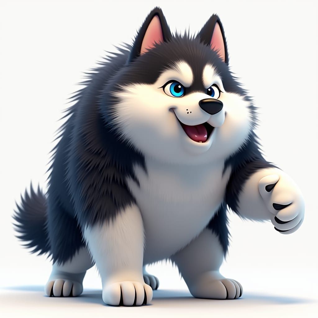 Fluffy Husky with Blue Eye, Anime Style 3D Render