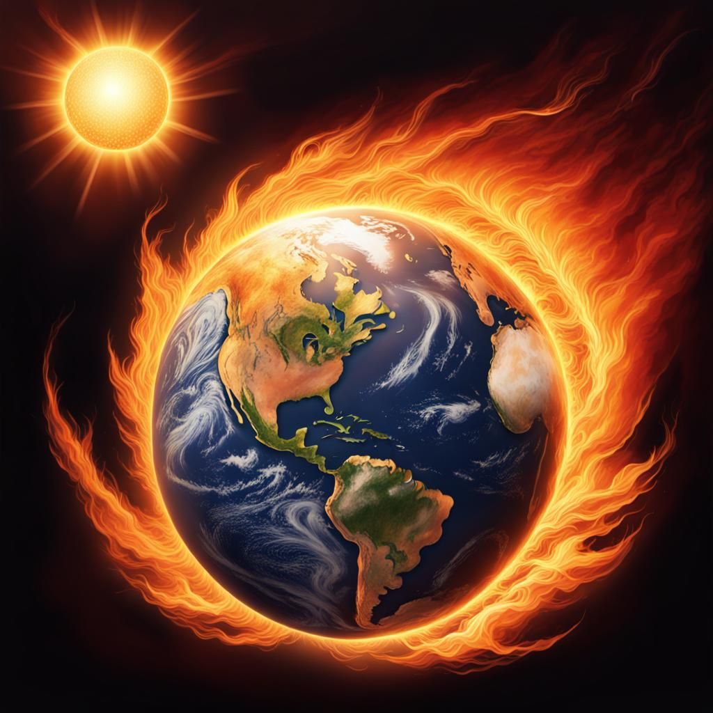 Fiery Sun Over Earth: A Simple Line Drawing