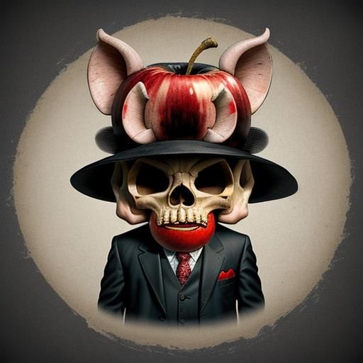 Whimsical Skull Portrait with Apple, Vintage Photography