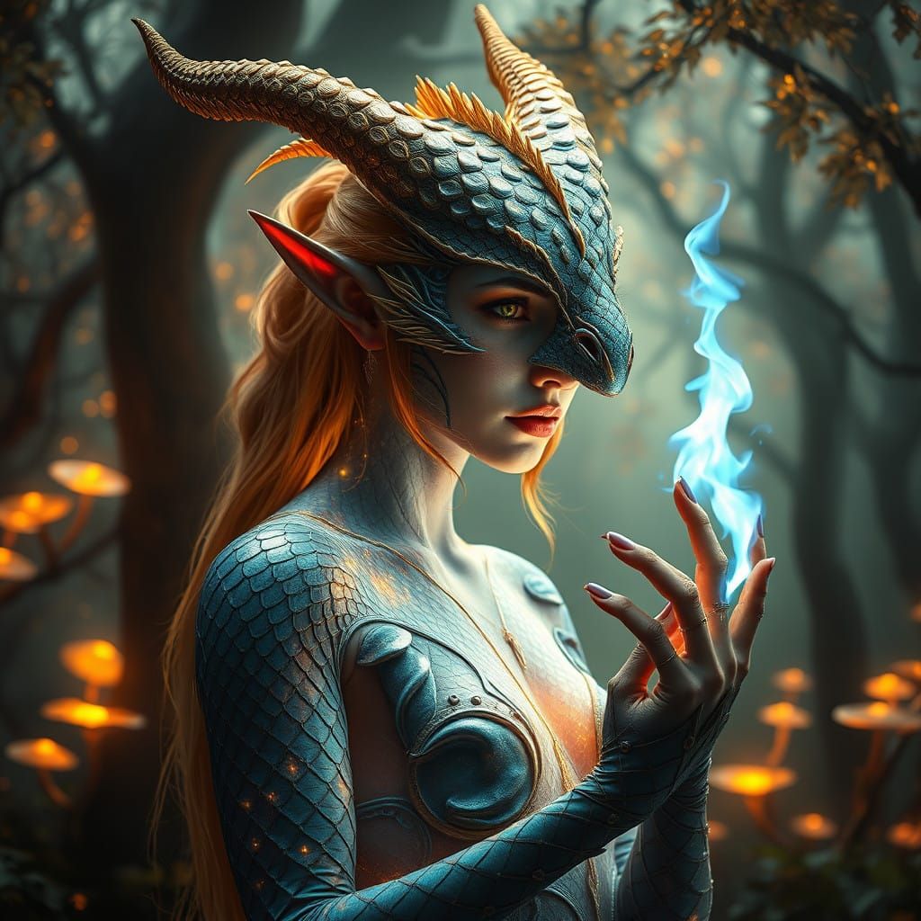 Mystical Dragon Goddess Emerges in Ancient Forest