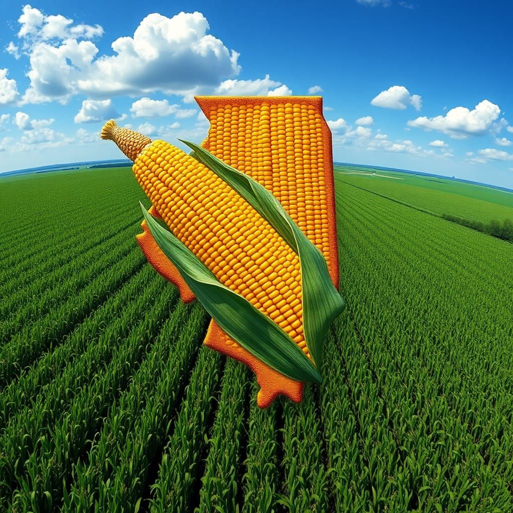 Illinois Cornfield in Folk-Art Style