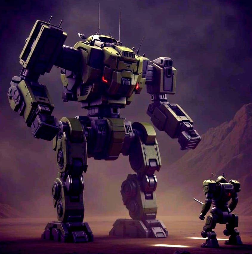 Epic Mech Staredown in Futuristic Sci-Fi Scene