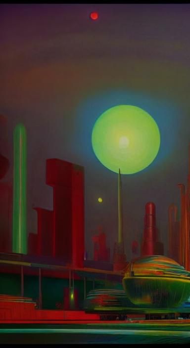 Retro Sci-Fi Alien City, Expressionist Painting