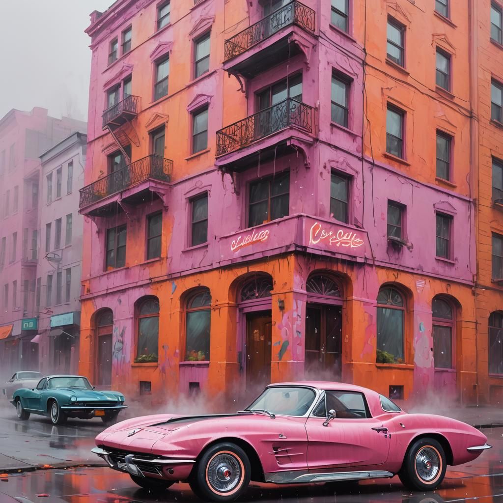 Matte Pink Corvette in Graffiti Art Style