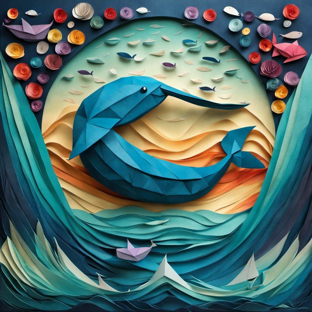 Origami Whales: A Cheerful Seascape