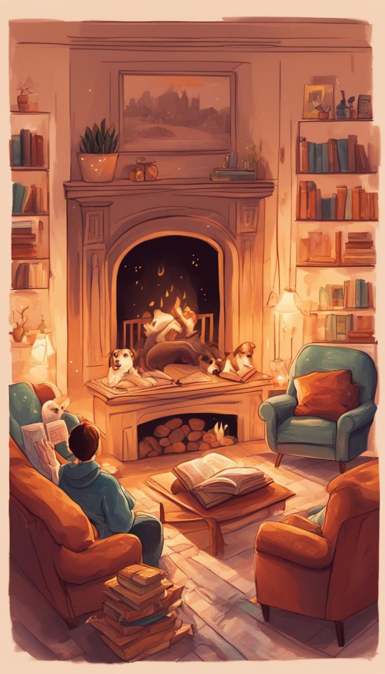 Cozy Family Living Room: Whimsical Illustration