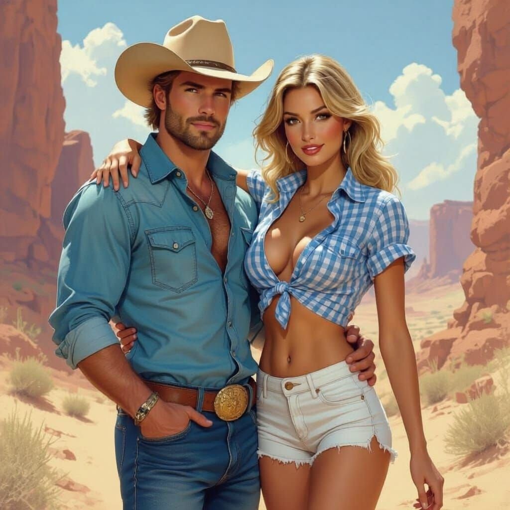 Couple in Desert Canyon, Hyperdetailed Concept Art