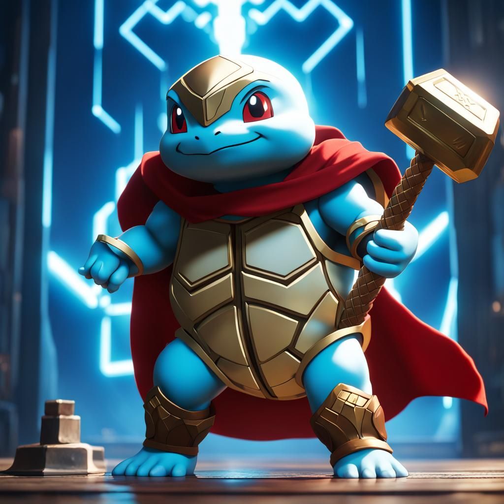 Squirtle as Thor: Anime-Style Thunder God
