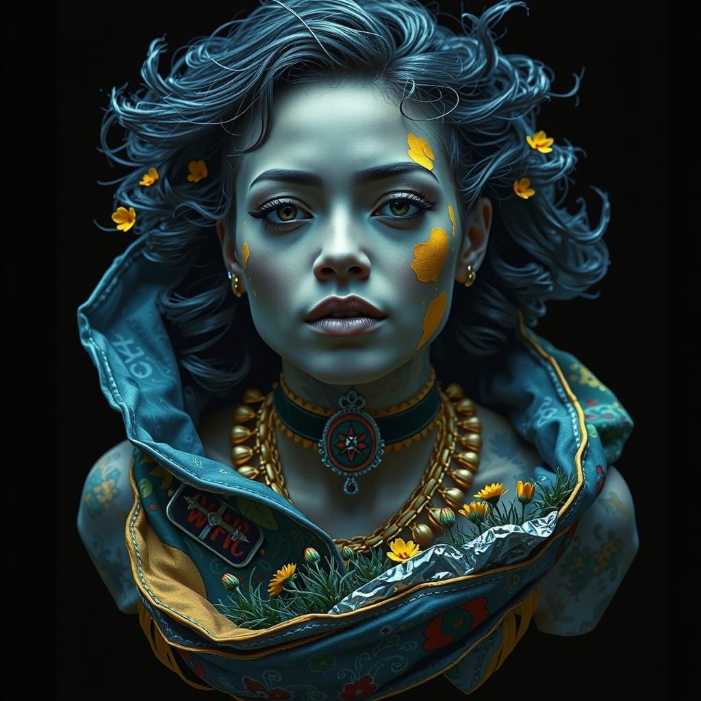 Vibrant Woman in Colorful Landscape with Bold Brushstrokes