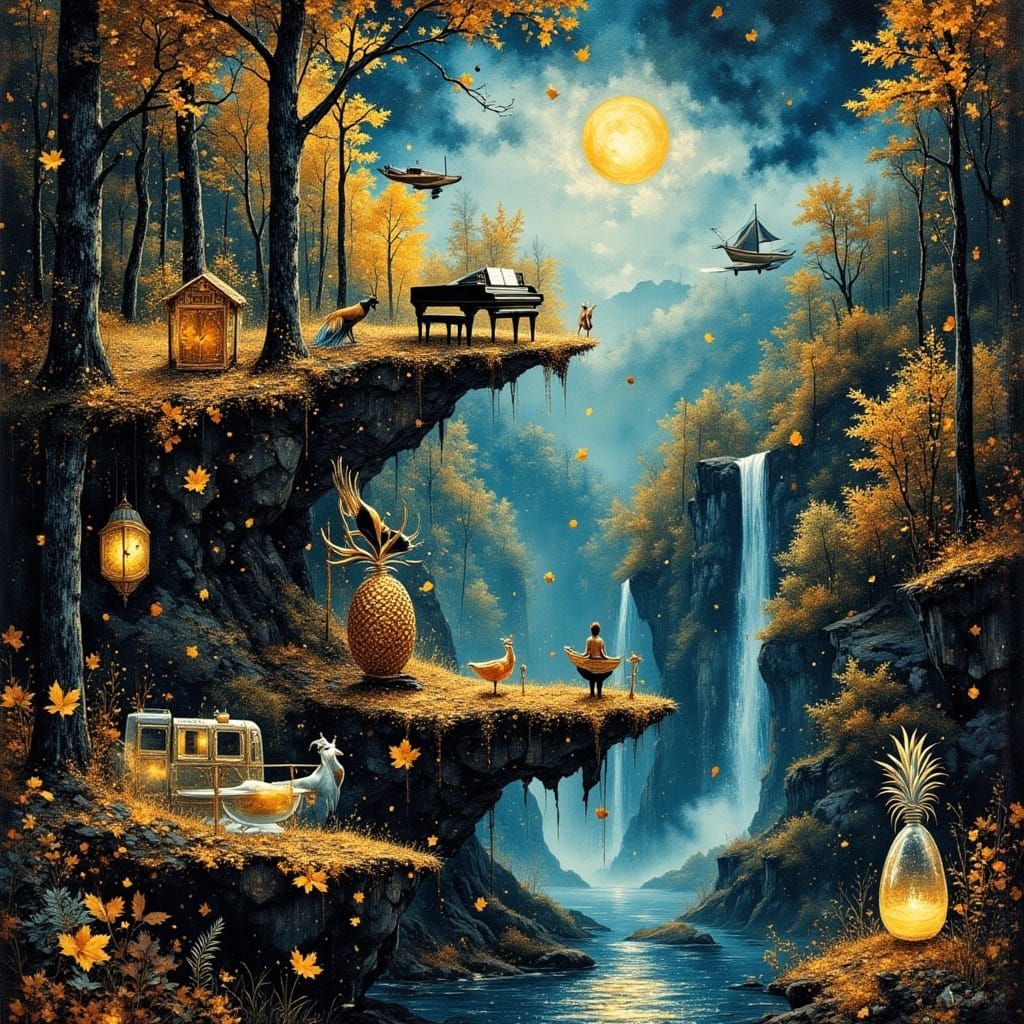 Barbie on Floating Island At Night