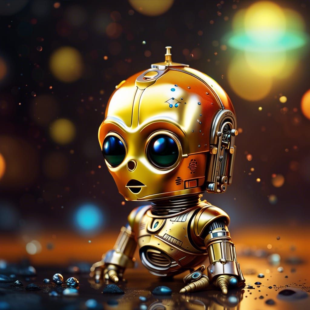 Hyperrealistic Chibi C3PO Droid Splash Art