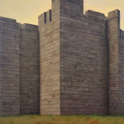 Brutalist Castle Oil Painting